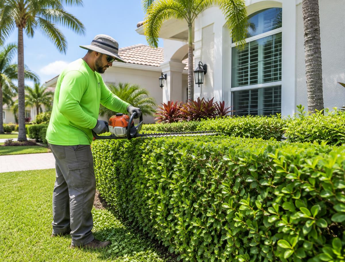 Our team trimming a hedge
